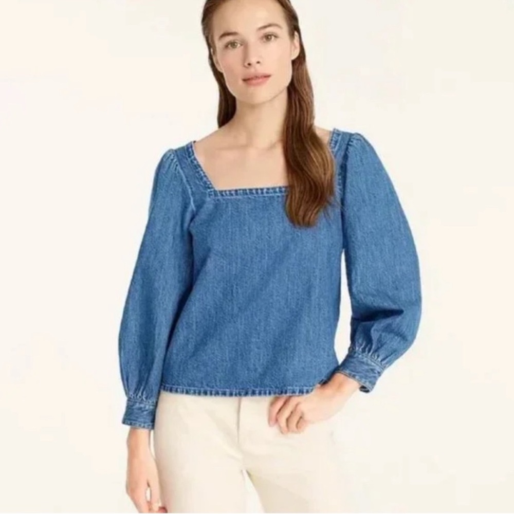 NWT J Crew Square Neck Chambray Top